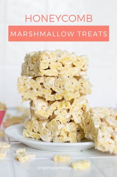 marshmallow treats stacked on top of each other with the title text overlay