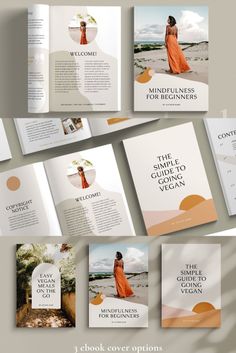 the front and back pages of a brochure with an image of a woman in orange