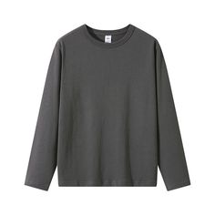 A-239-dark gray Long Sleeve Gray Shirt, Gray Solid Cotton Tops, Gray Solid Cotton Top, Gray Solid Color Cotton Tops, Gray Solid Cotton Shirt, Gray Solid Color Cotton Shirt, Simple Crew Neck Top For Fall, Simple Solid Tops For Streetwear, Winter Streetwear Solid Color T-shirt