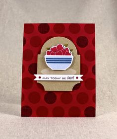 a card with a bowl of fruit on it