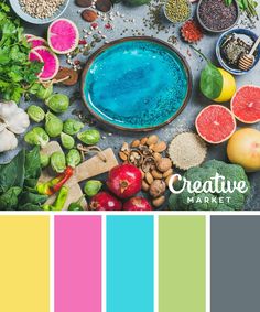 the color scheme is created using different fruits and vegetables