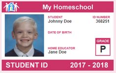 a pink id card with a photo of a young boy