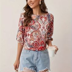 Faster shipping. Better service Paisley Print Blouse, Fall Shorts, Short Sleeve Cardigan, Print Blouse, Primavera Estate, Autumn Summer, Summer Fall, Paisley Print, Cardigans For Women