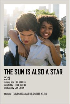 the sun is also a star movie poster with two people hugging each other and smiling