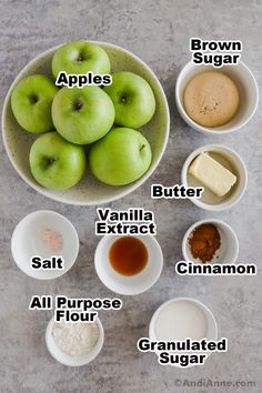 apples, butter, cinnamon, and other ingredients in bowls