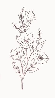 a drawing of some flowers on a white background