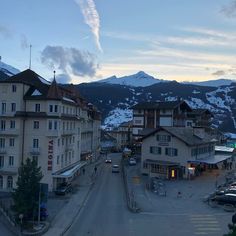 a town with mountains in the background