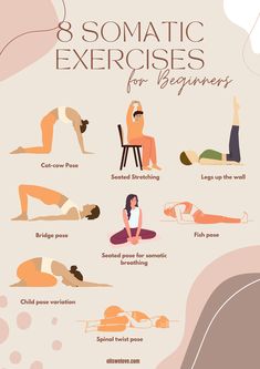 8 somatic exercises for beginners Somatic Yoga, Nervus Vagus, Somatic Exercises, Exercises For Beginners, Pilates Training, Sup Yoga, Yoga Posen, Outfit Yoga, Easy Yoga Workouts