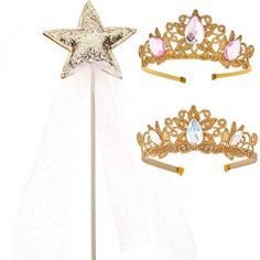 Deluxe handmade princess crown and wand set that makes for the perfect gift or add-on to a dress-up wardrobe. Our lightweight tiaras are super comfortable and designed for hours of wear. Handmade set includes a gold/pink gem crown, gold/clear gem crown and a gold glitter/pink tulle wand. Handmade with love and quality materials in Brooklyn, NY. | Bailey & Ava | Deluxe Princess Crown Wand Set, (Pink, One Size) | Maisonette collects the best children’s products from around the world (unlike Zulily, Etsy, The Tot, Farfetch Kids, Childrensalon, Crate and Kids, Kohls, Wayfair, Buy Buy Baby, Nordstroms, Mini Boden, J.Crew Factory, or PotteryBarn Kids), creating a curated shopping experience for you. Think of us as your shortcut to fashion for litte ones! Dress Up Wardrobe, Crown Gold, Kids Holiday Gifts, Handmade Costumes, Potterybarn Kids, Pink Gem, Princess Crown, Pink Tulle, School Bags For Kids