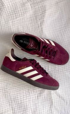 Burgundy Sambas Adidas, Maroon Adidas Gazelle, Adidas Samba Gazelle, Shoes Adidas Gazelle, Gazelle Adidas Women, Adidas Shoes Sambas, Samba Adidas Aesthetic