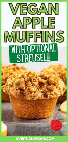 an advertisement for vegan apple muffins with optional streusel on it