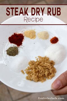 a white plate topped with different types of spices and seasoning on top of it