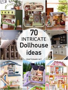 there are lots of dollhouse ideas in this collage with the words,'70 interactive dollhouse ideas '