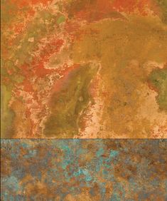 two different colors of paint on the same surface, one is brown and green with blue