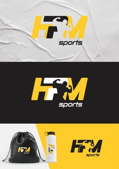 the logo for sports company h m sports is shown in three different colors and styles