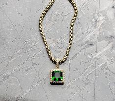 "《《 FOR YOUR JOURNEY COLLECTION 》》 THE DETAILS The \"GOLD PAVÉ EMERALD\" Necklace is designed with an incredibly detailed Pavé Cubic Zirconia Gold Stainless Steel Square Mini Pendant, with a luxurious Cushion Cut Lab Grown Emerald Gemstone, hung from a Gold Stainless Steel Box Chain available in your choice of length! ⭐️⭐️⭐️⭐️⭐️ This is a 5 STAR RATED Necklace!! LAB-GROWN EMERALD Lab-grown Gemstones have the same chemical, mineral, & optical properties as natural Gemstones, only one is made by s Luxury Men's Square Pendant Jewelry, Luxury Men's Square Pendant Necklace, Emerald Pendant Necklace, Necklace Length Chart, Emerald Necklace Pendant, Mens Jewellery, Jewelry Care Instructions, Emerald Pendant, Emerald Necklace