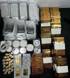 many different types of gold and silver items