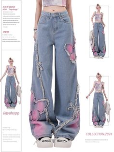 High-impact denim pants with a butterfly design.

Wide silhouette design that can be worn over a dowel.

Pair it with items with a compact silhouette for a modern Y2K outfit.
◾️Model
Height/Weight：160cm(62.9in)/45kg(99.2lb)
Fitting Size：M
◾️Material
cotton 75%
polyester 25%



Size (cm)
Length
Waist
Hip


S
102
64
96


M
104
68
100


L
106
72
104


XL
108
76
108 Baggy Street Style, Oc Outfits, Grunge Jeans, Cute Pants, Korean Street, Denim Details, Really Cute Outfits, Butterfly Design, A Butterfly