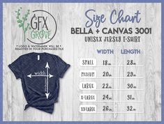 "This listing is for an Instant Download, and includes both personal & commercial use (please see below). ** Download available after purchase, NO physical item will be sent** ------------------------------------------------------------------------------------ Bella + Canvas 3001 jersey, short sleeve t-shirt size chart. This custom designed size chart is a stylish and convenient way to display sizing information on your product listings. Just add your own logo! *GFX Grove Logo and watermark is r Shirt Size Chart, Hamilton Shirt, Printing Shirt, Single Shirt, Mama T Shirt, Canvas Sizes, Mom Life Shirt, Teacher Tees, Own Logo