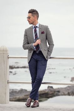 Tucked In Shirt Outfit, Pants Ideas, Blue Pants Men, Terno Slim, Blazer Outfits Men, Man In A Suit, Mens Fashion Blazer, Monk Strap Shoes, Blazer Outfit