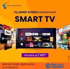 an advertisement for smart tvs with the text, big smart screen entertainment smarttv