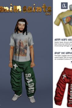 an image of a man with dreadlocks on his head wearing sweatpants and t - shirt