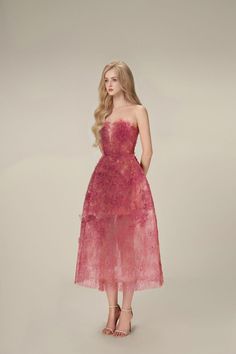 Spring Cocktail Midi-length Gown, Spring Cocktail Midi Gown, Feminine Evening Dress For Banquet, Chic Pink Evening Dress For Banquet, Pink Summer Midi Dress For Banquet, Pink Midi Dress For Summer Banquet, Red Midi Length Evening Dress For Wedding, Knee-length Evening Dress For Banquet, Pink Knee-length Formal Evening Dress