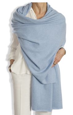 Cashmere Wrap - Cornflower Blue by Catherine Robinson Luxury Cashmere Classic Shawl, Cashmere Wrap Shawl, Luxury Cashmere Wraps, Elegant Style, One Size Cashmere Shawl Wrap, Elegant Cashmere Shawl Scarf, Dress Pant Suit, Winter Mode Outfits, Vintage Fashion 1950s, Cashmere Wrap