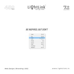 the web design landing page for lightlink's be inspired, but don't