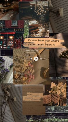 a collage of photos with flowers, books and text that says book's to take you when a negative never seen's