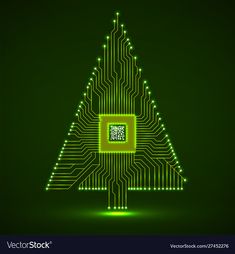 a computer circuit board with a tree on it's side in the shape of a triangle