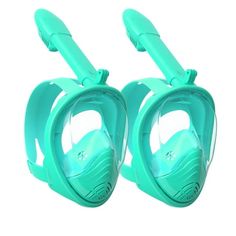 two green diving goggles on white background