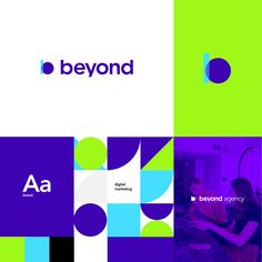 the logo for beyond is shown in purple, green and blue squares with white letters