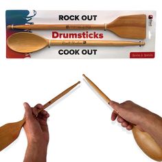 PRICES MAY VARY. Love to ROCK OUT but also have to COOK OUT? Drum up a feast with these unique kitchen utensils! Each utensil measures 16" long! (Same total length as a 5A drumstick) Makes a Great Quirky Gift for Musicians, Drummers, Rock Music Lovers or Anyone that Likes to Jam Out Each set includes a Spoon and Spatula; Feel Like a Kitchen Superstar! Made of Beech with a Food-Safe Varnish HAND WASH ONLY (do not put in dishwasher) Rise8 Studios Drumstick Kitchen Cooking Utensil set . Do you or s Unique Kitchen Utensils, Wood Kitchen Utensils, Cook Out, Kitchen Utensils Set, Musical Gift, Kitchen Gadgets Unique, Music Teacher Gifts, Utensils Set, Cooking Utensil