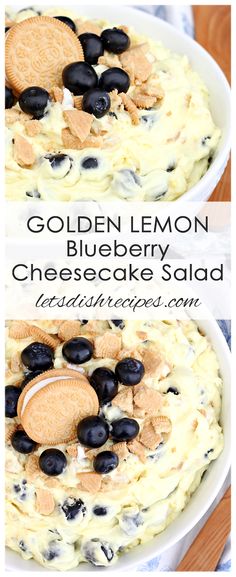 blueberry cheesecake salad in a white bowl