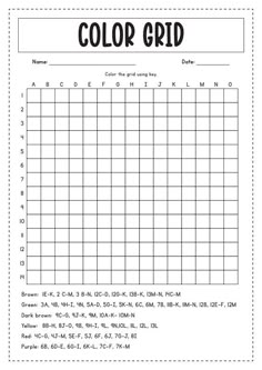 a printable color grid for students to practice their handwriting and numbers on the paper