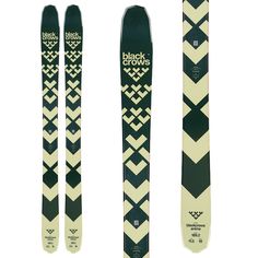 three skis with different designs on them, one is black and the other white