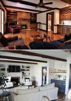 before and after pictures of a living room