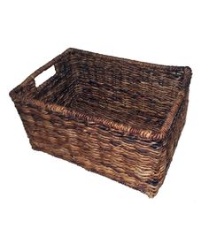 an empty wicker basket on a white background