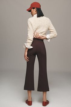 Meet Margot, a so-sleek high-rise pair boasting a kicky flare, flattering high-rise, and star-studded reviews. | The Margot Kick-Flare Cropped Pants by Maeve: Textured Edition in Brown, Women's, Size: Largearge, Nylon/Viscose/Elastane at Anthropologie Fall Flare Jeans For Night Out, Wide-leg Flare Jeans For Work, Chic Flare Pants For Fall, Stretch Flare Jeans For Fall Workwear, Straight Leg Flares For Workwear In Fall, Trendy Flare Flares For Workwear, Chic Wide Leg Flare Jeans For Winter, Stretch Flares With Flared Hem For Fall, Fitted Wide Leg Bottoms For Fall