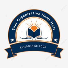 the logo for your organization name here, established in 2000 with an open book and sun