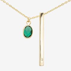 Included: 1 Necklace(s)Features: In A Gift Box, Nickel Free, Personalized, AdjustableJewelry Closure: Lobster ClaspLink Construction: SemisolidShape: BarStone Cut: OvalStone Millimeter Measurement: 6 Mm Length, 8 Mm WidthMetal Color: Gold ToneChain Length: 16 InchChain Width: 1.2 MillimetersExtender Length: 2 InchPendant Length: 40.5mmPendant Width: 3mmChain Construction: LinkCare: Wipe CleanStone Type: 1 Cubic Zirconia, 1 CrystalBirthstone: May BirthstoneMetal: 14k Gold Over BrassNecklace Type: Elegant Emerald Necklace With Rectangular Pendant For May Birthstone, Emerald Rectangular Pendant Necklace For May Birthstone, Yellow Gold Birthstone Necklace With Rectangular Pendant, Green Rectangular Pendant Birthstone Necklace, 14k Gold Rectangular Pendant Bar Necklace, Bar Pendant Necklace, Bar Pendant, Cubic Zirconia, Jewellery And Watches