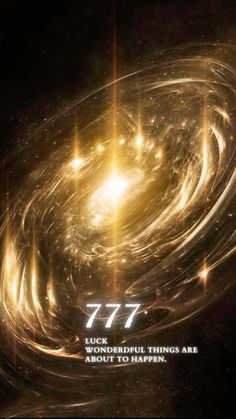 an image of a spiral with the words 777 on it and stars in the background