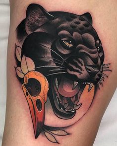 an image of a tattoo with a tiger and skull on it