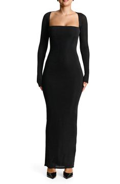 N BY NAKED WARDROBE Long Sleeve Maxi Dress | Nordstromrack Long Sleeve Dress Black Women, Long Sleeve Classy Dress, Styling Black Maxi Dress, Long Black Maxi Dress Outfit, Black Formal Dress With Sleeves, Winter Night Dress, Long Sleeve V Neck Dress, Black Wedding Guest Dresses, Long Sleeve Black Dress