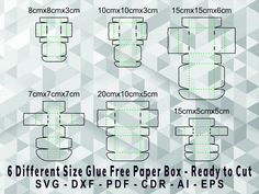 6 different size glue - free paper box ready to cut svg dxf