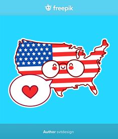 an american map with two eyes and a heart in the middle, on a blue background