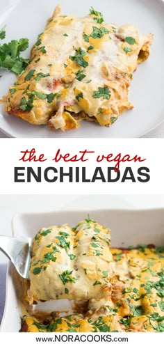 the best vegan enchiladas are made with cheese, meat and vegetables