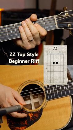 a person playing an acoustic guitar with the caption zz top style beginner riff