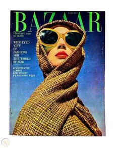 the cover of bazaar magazine with a woman in a scarf and sunglasses on her head